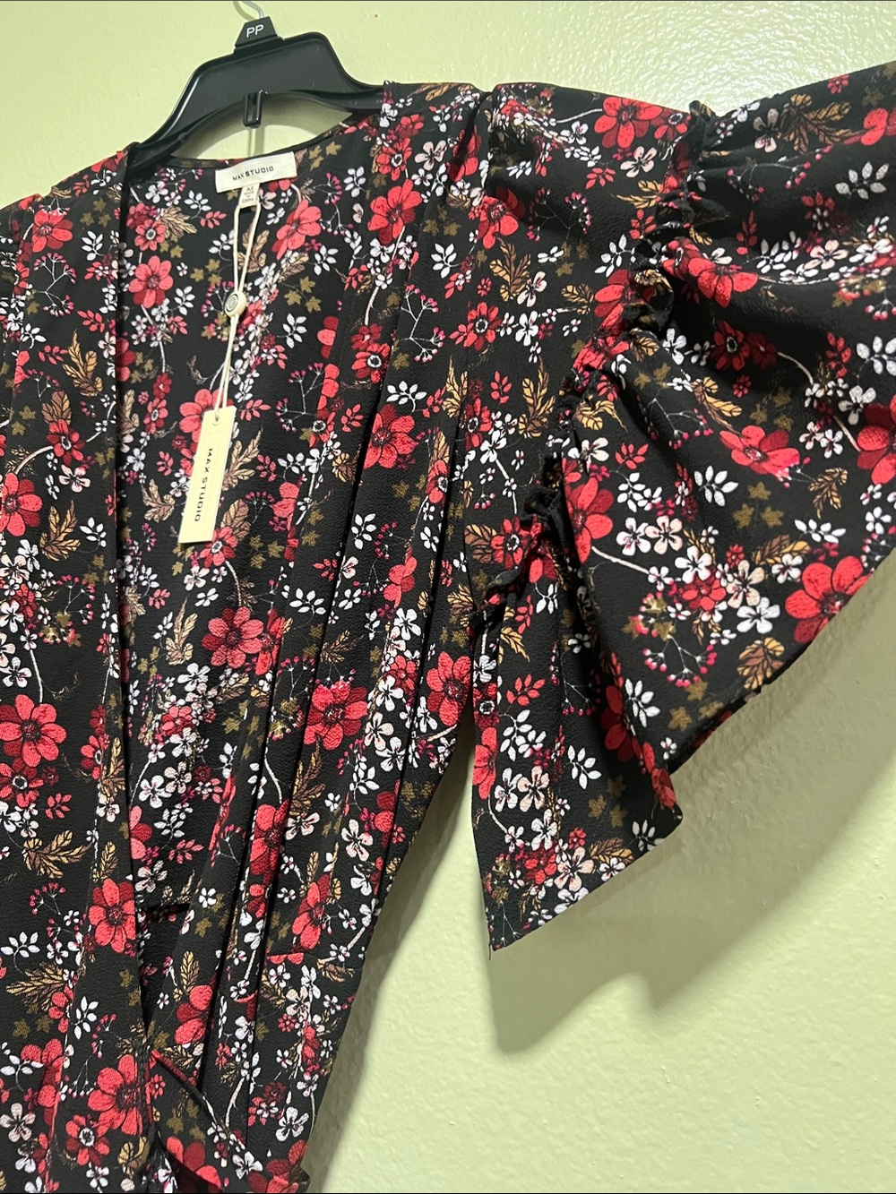 Max Studio Black Midi Dress with Red Floral Print - Picture 3 of 4